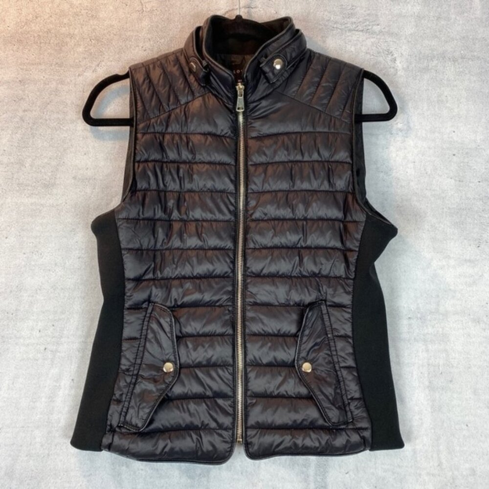 Love Tree Puffer Vest Sz Small Black Nylon Zip Up Stretch Side Panels